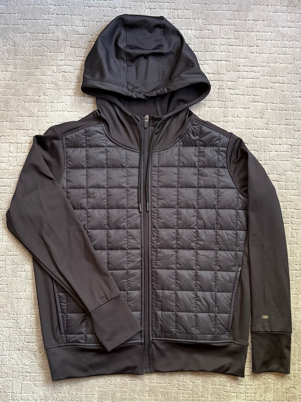 Leg3nd Discovery Women’s Hybrid Black Puffer Thumbhole Black Hoodie Jacket